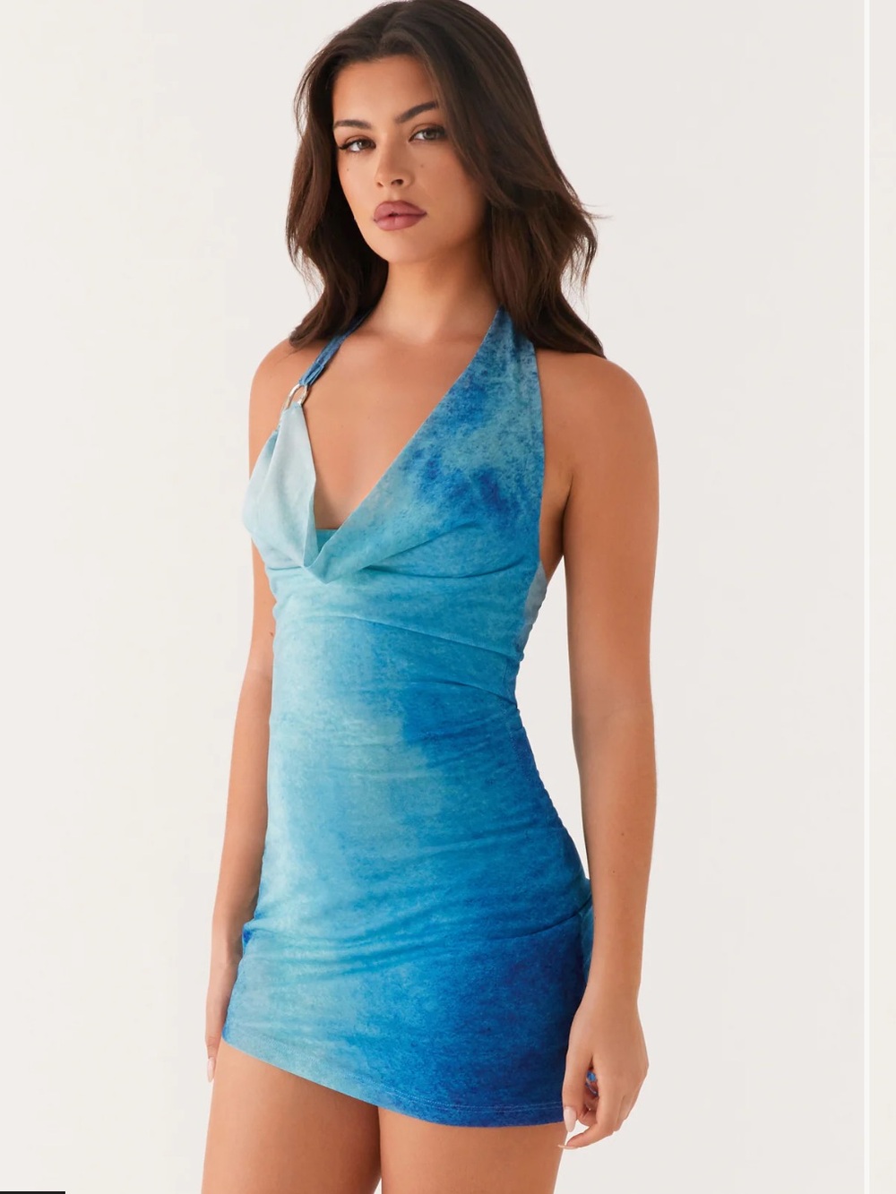 Peppermayo Free Falling Blue Tie-Dye Halter Mini Dress